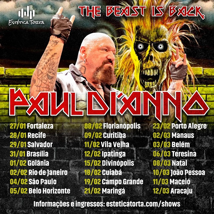Paul Di’Anno: editora Estética Torta revela extensa turnê do vocalista no Brasil em 2023