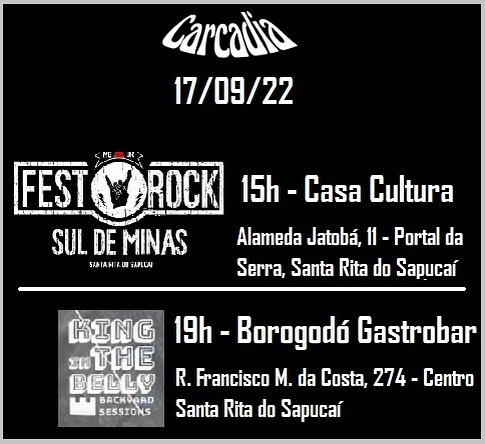 CARCADIA: dois shows confirmados para este sábado, 17 de setembro