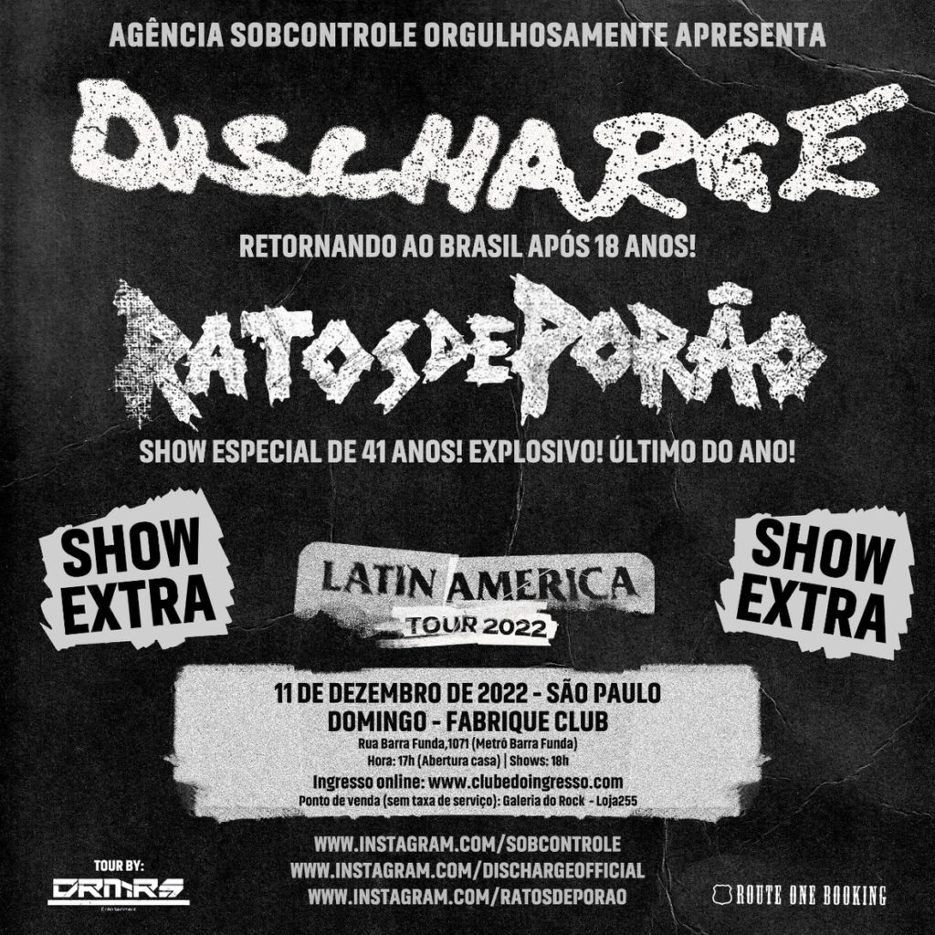 DISCHARGE anuncia show extra em São Paulo com RATOS DE PORÃO