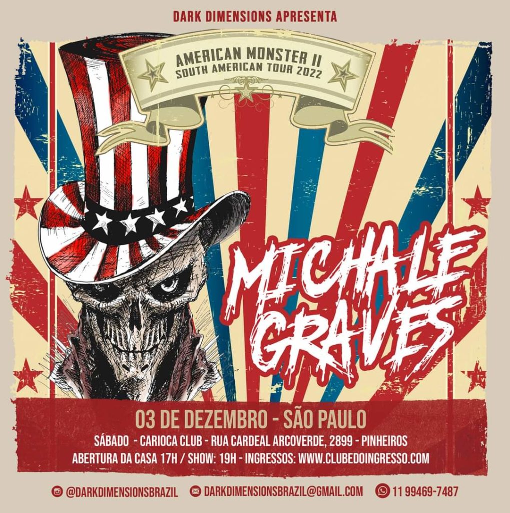 MICHALE GRAVES de volta ao Brasil em celebração a sua fase na icônica banda de Horror Punk/Metal MISFITS