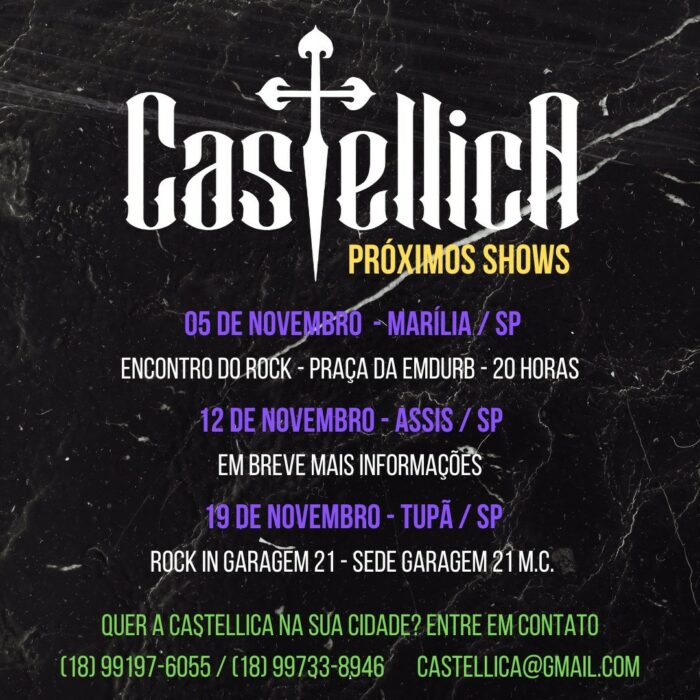 CASTELLICA: divulgada agenda de shows para o mês de novembro